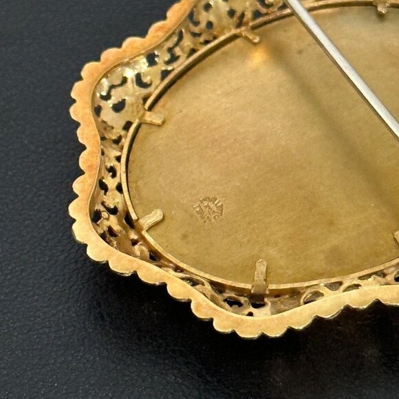 18K Yellow Gold Antique Intricate Filigree Diamond Portrait Cameo Pin Pendant - Picture 6 of 15